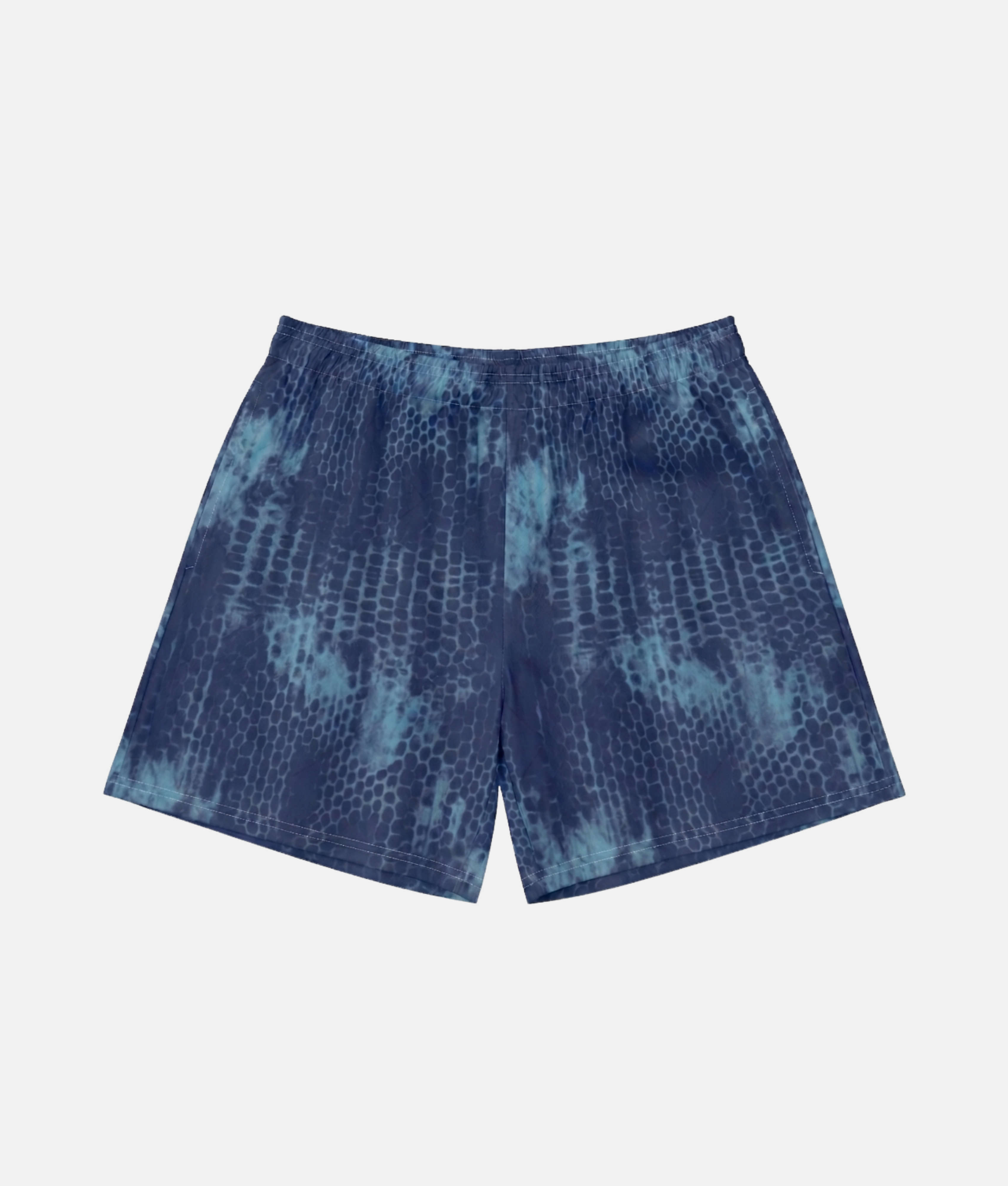 Vue arrière du short de sport 4Handle blue x-ray, montrant le motif tie-dye reptile bleu complet.
