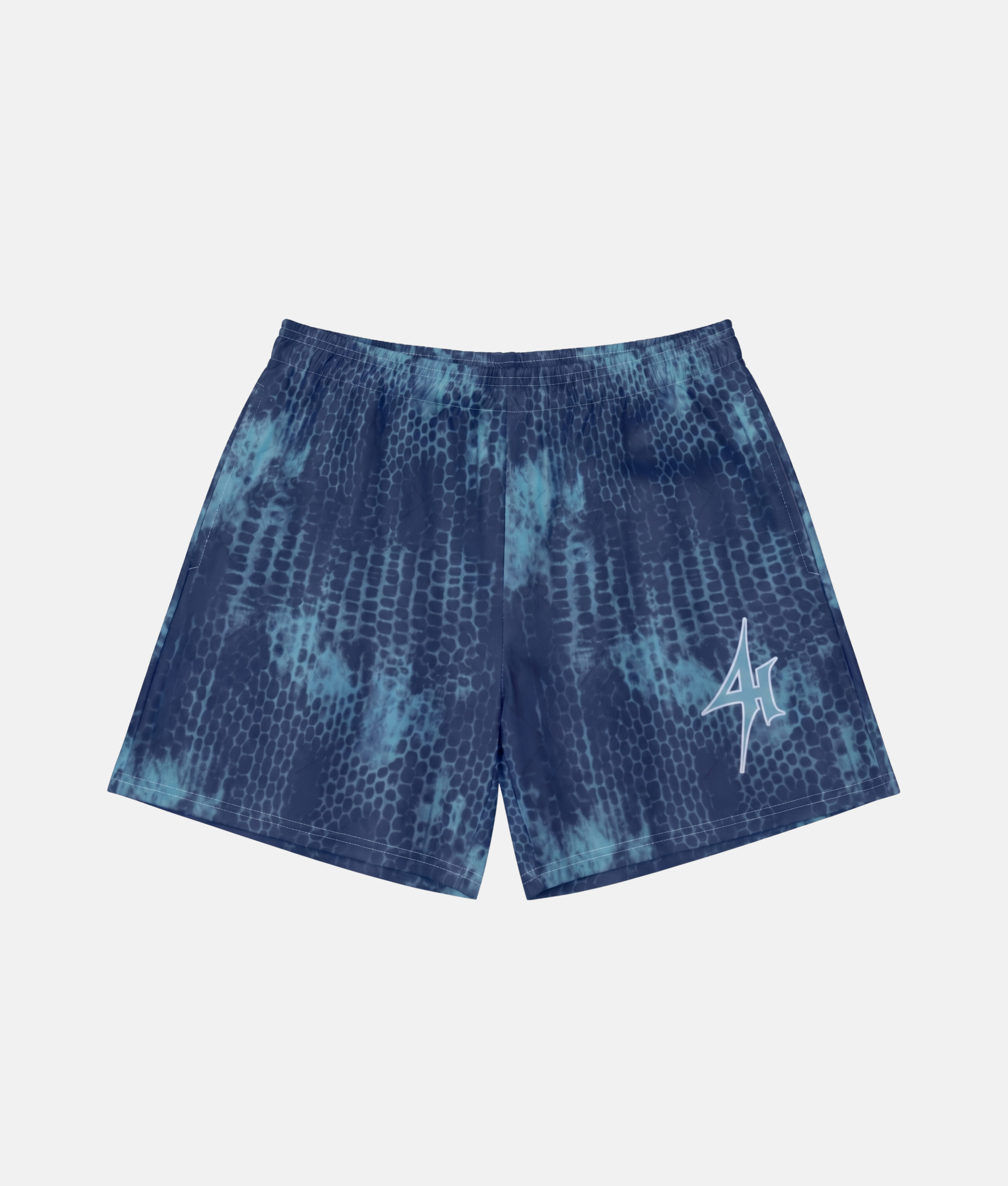Short de sport 4Handle blue x-ray avec motif tie-dye reptile bleu, logo 4Handle imprimé.
