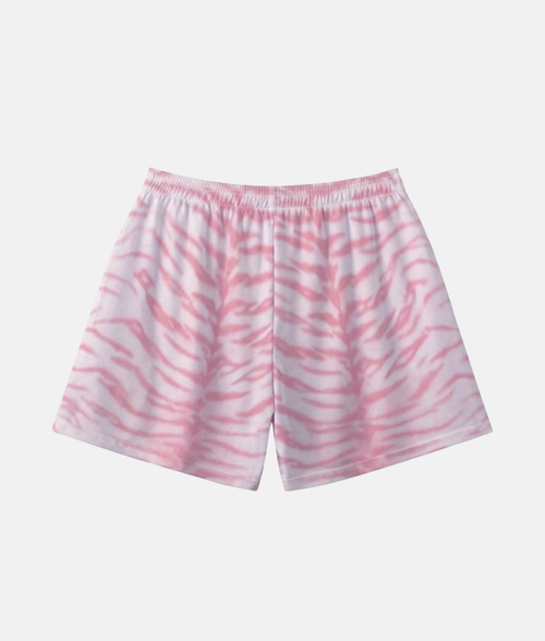 Vue arrière du short de sport 4Handle Blush Sauvage pink, affichant le motif zébré rose pastel continu.