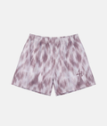 Short de sport 4Handle Crystal Illusion avec motif tie-dye violet pastel et blanc, logo 4Handle brodé sur le bas.