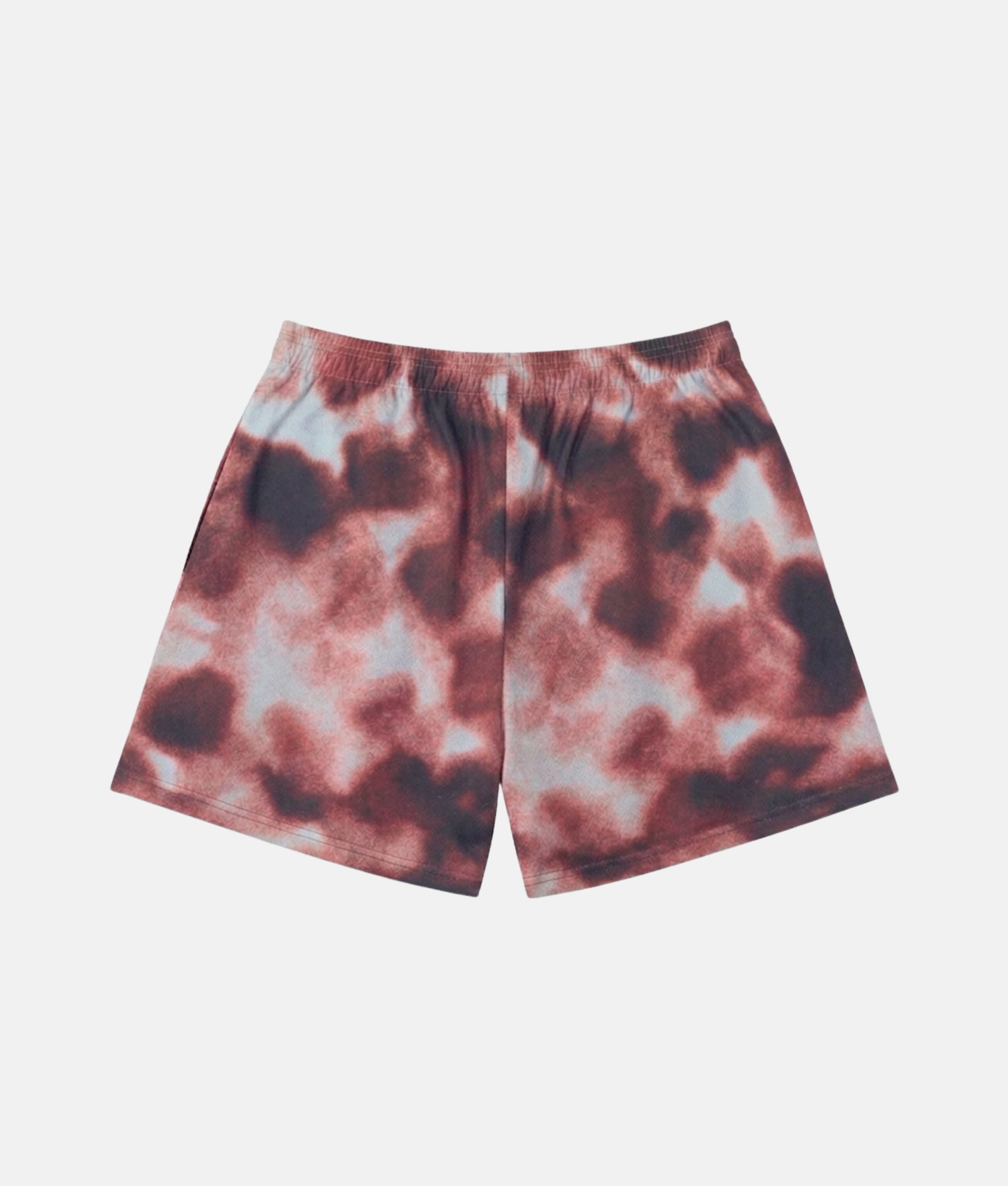 Vue arrière du short de sport 4Handle Jelly Red Star, montrant le motif tie-dye bordeaux et blanc complet.