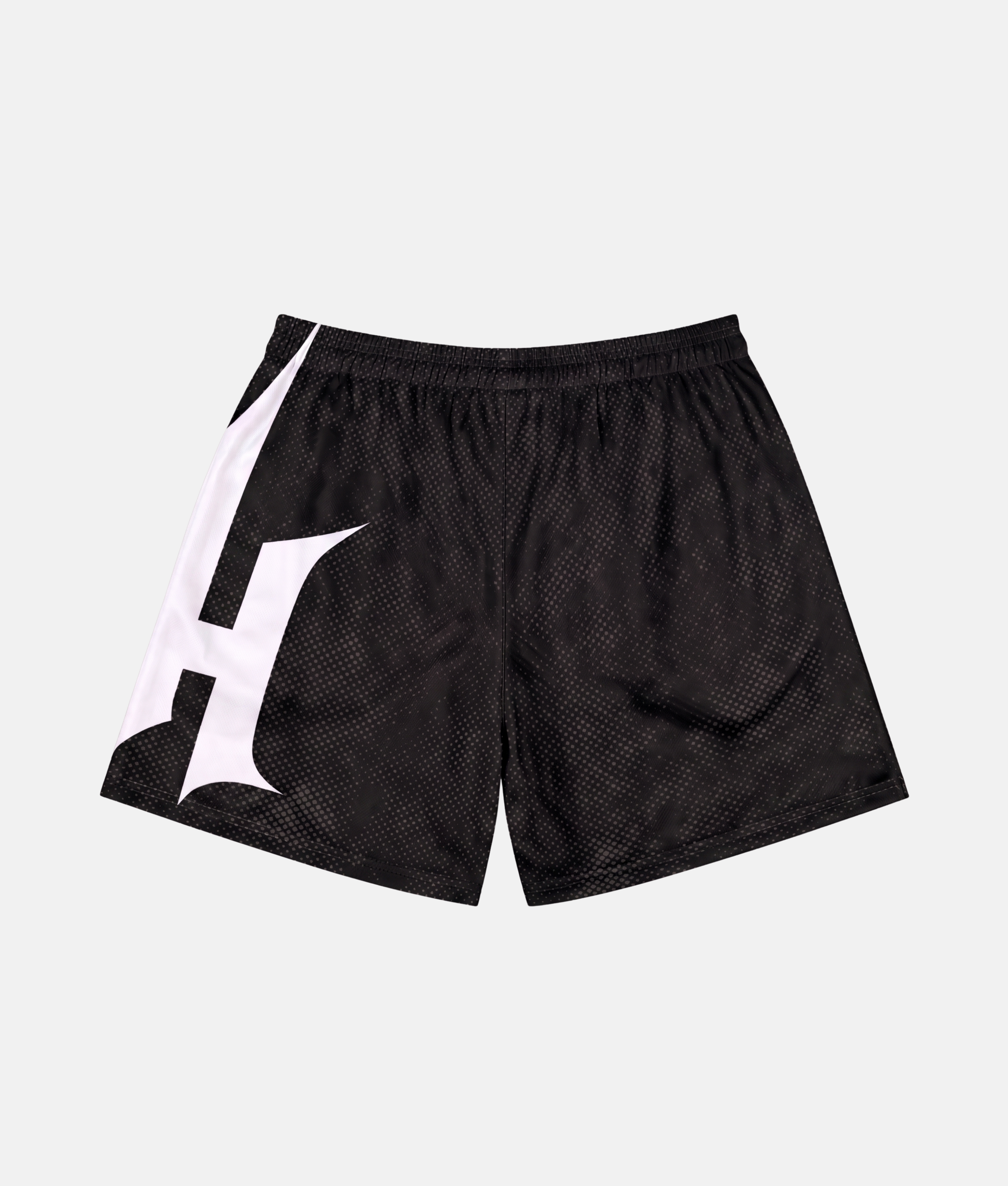 Vue arrière du short de sport 4Handle Just Handle Dune Black, mettant en valeur le motif graphique continu effet mesh noir et le logo blanc enveloppant la jambe.