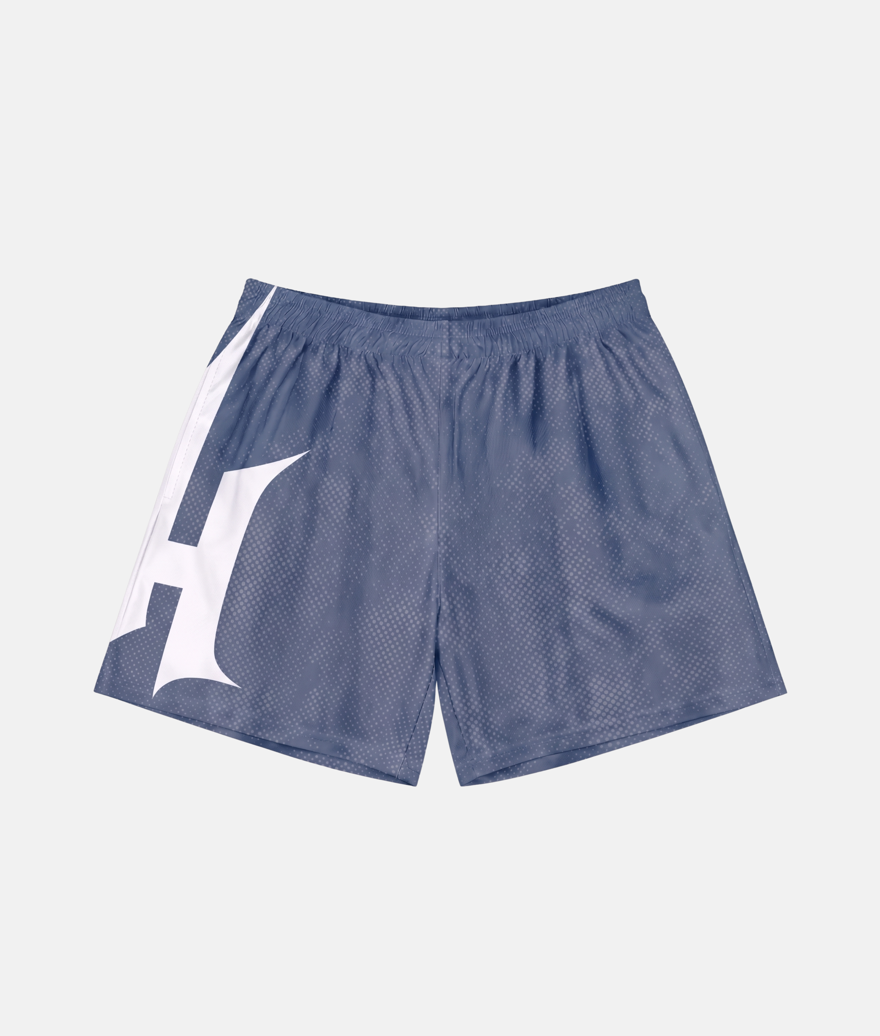 Vue arrière du short de sport 4Handle Just Handle Dune blue, montrant la continuité de la trame graphique en points bleus et le logo blanc enveloppant le côté.