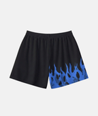Vue arrière du short de sport 4Handle on fire blue, montrant l'asymétrie du design avec les flammes bleues enveloppant l'arrière de la jambe.