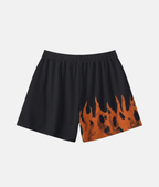 Vue arrière du short de sport 4Handle on fire orange, montrant le design asymétrique avec les flammes oranges enveloppant l'arrière de la jambe.