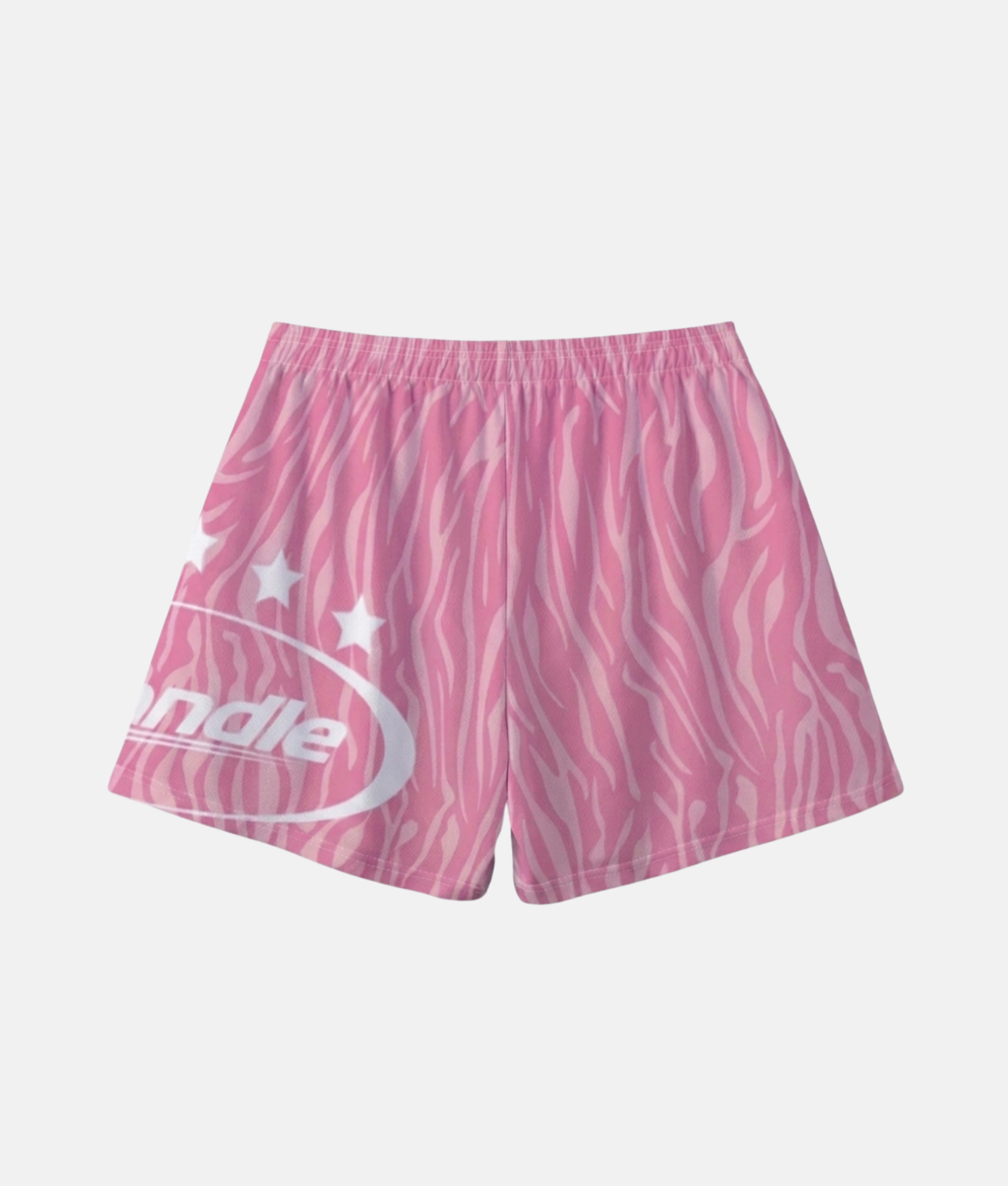Vue arrière du short de sport 4Handle Sandwave, mettant en valeur la continuité des lignes du motif zébré et le logo blanc enveloppant la couture latérale.