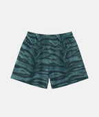 Vue arrière du short de sport 4Handle Sauvage Turbo Green, montrant le motif zébré texturé vert et noir continu.