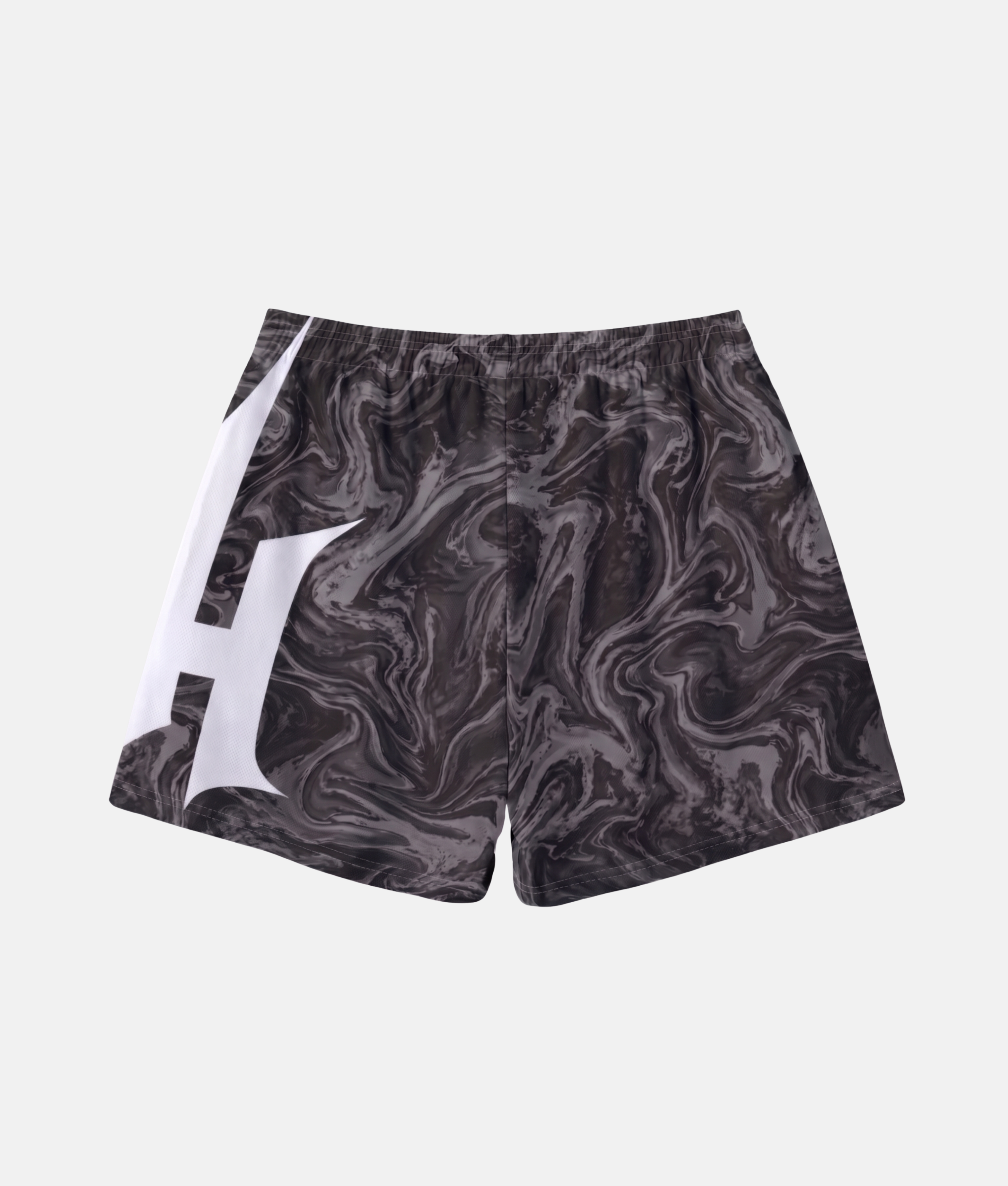 Vue arrière du short de sport 4Handle smooth black, montrant la continuité du motif fluide sombre et le logo blanc enveloppant la jambe.