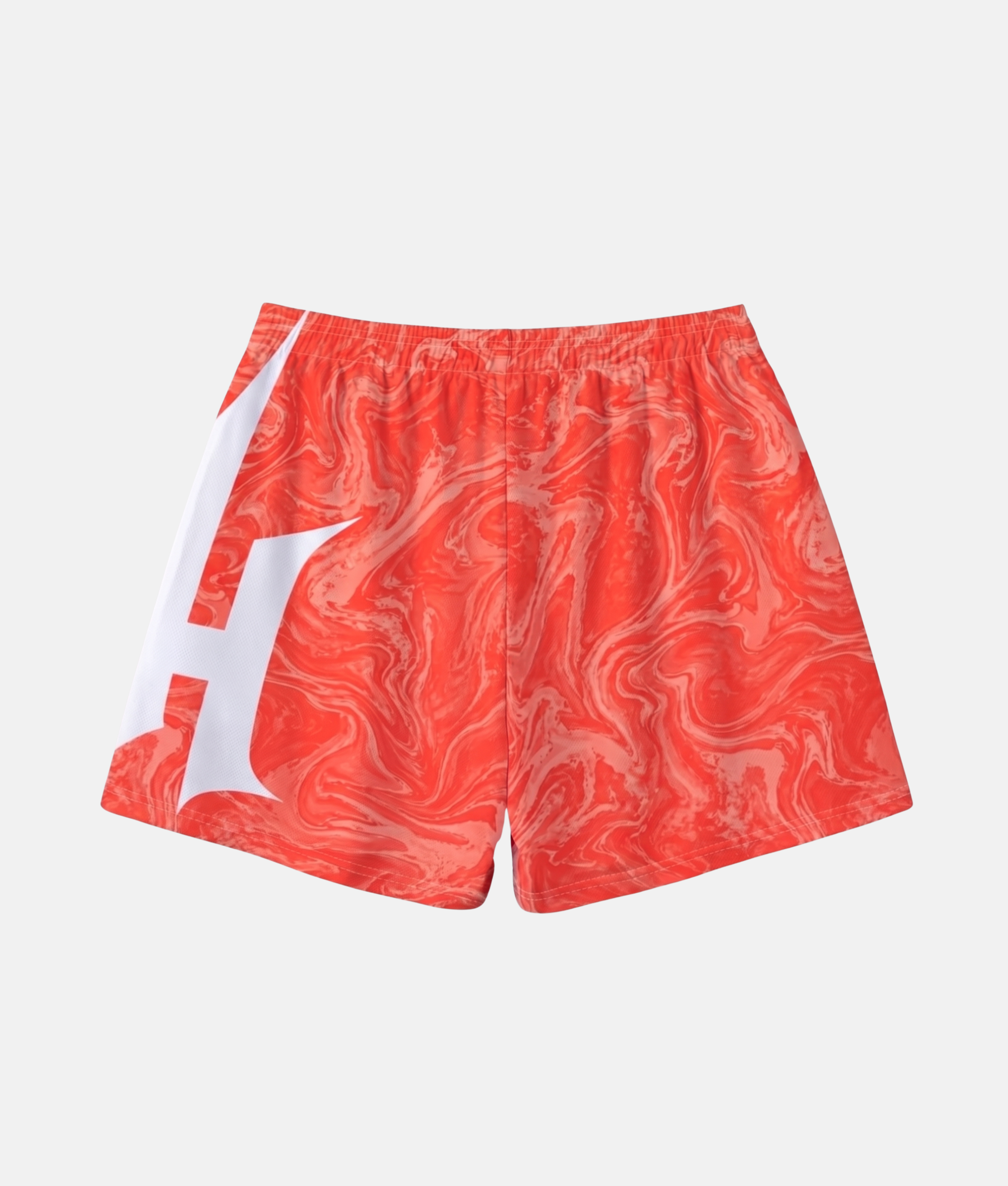 Vue arrière du short de sport 4Handle Smooth Red, montrant la continuité du motif fluide rouge et le logo blanc enveloppant la jambe.