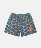 Short de sport 4Handle Touch Reptilia avec motif imprimé d'écailles de reptile bleu turquoise et orange, incluant le logo 4Handle orange sur la jambe gauche.